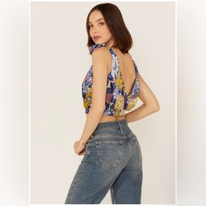 NWT $58 Free People SZ M Women's Weekend In Montauk Floral Cropped Tank Top